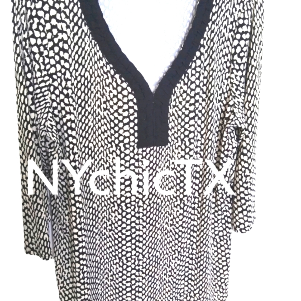 Dana Buchman Blouse abstract  print, black and cream (tan) women's sz L rn#73277